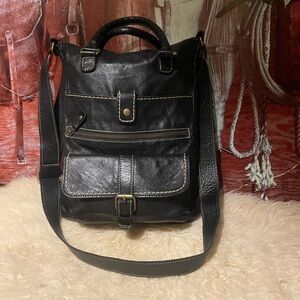 Roots XXL black leather bag # 444
